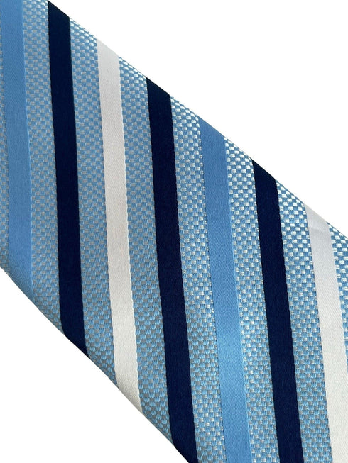 navy, light blue and white  striped  tie